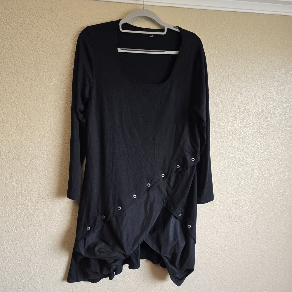 Sun Kim Black Asymmetrical Bubble Hem Tunic Top Long Sleeve Lagenlook  M